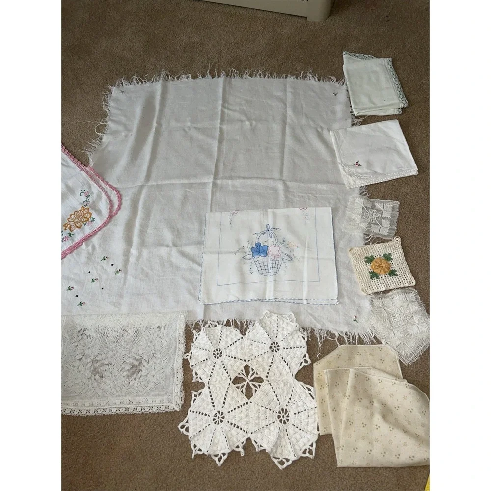 Lot of Assorted Vintage Linens Crochet Embroidered
